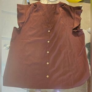 Shein Maroon/Brown Ruffle Sleeve Top